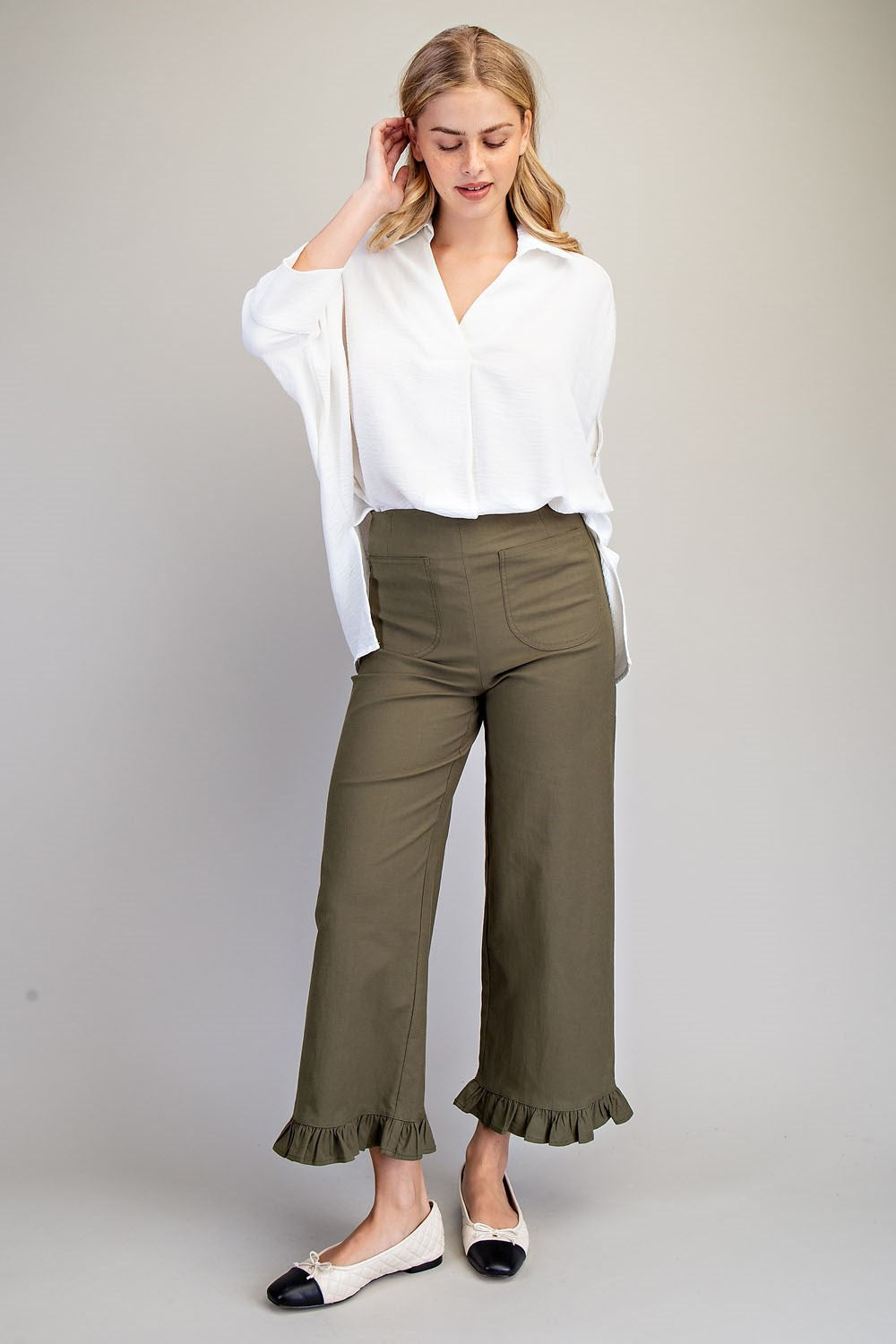 Olive Ruffle Hem Pants