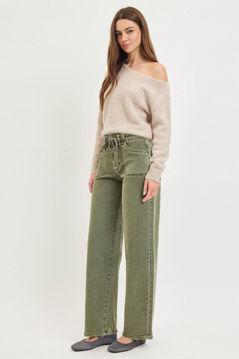 RISEN Olive Wide Leg Baggy Jeans
