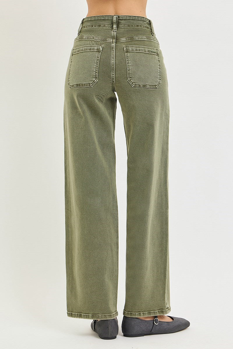 RISEN Olive Wide Leg Baggy Jeans