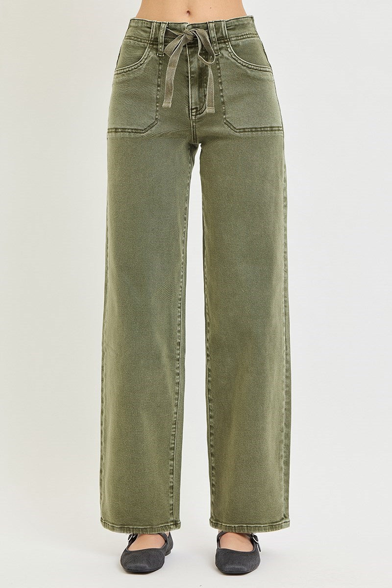 RISEN Olive Wide Leg Baggy Jeans