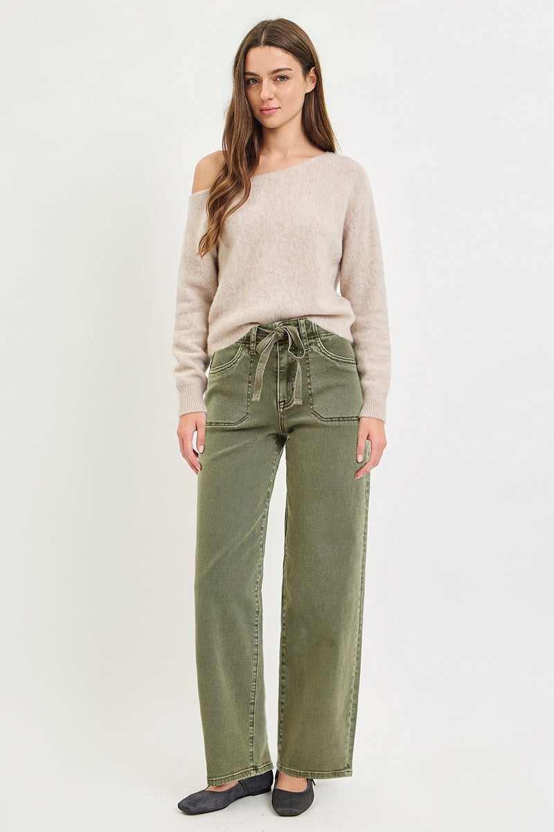 RISEN Olive Wide Leg Baggy Jeans