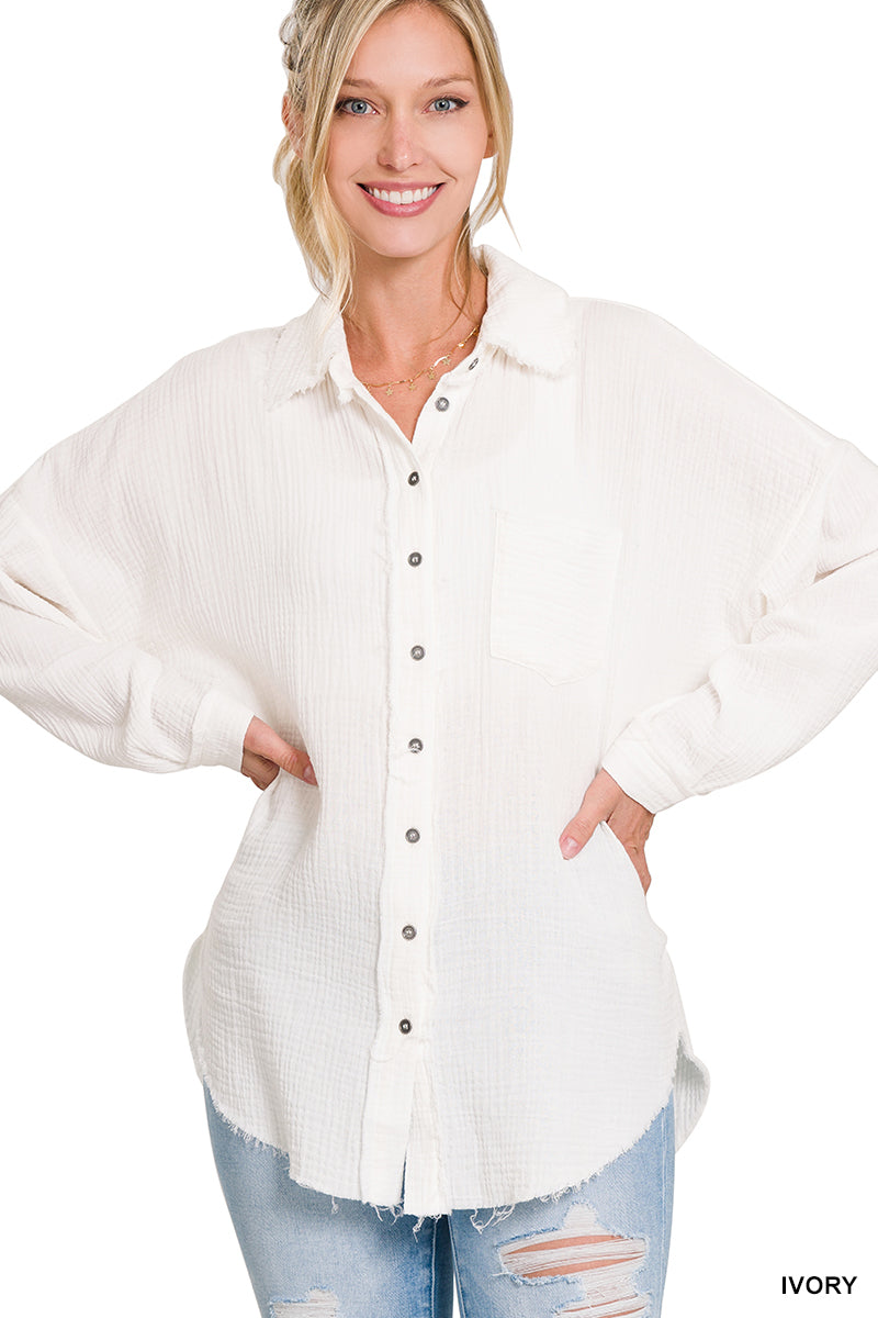 White Double Gauze Cotton Shirt