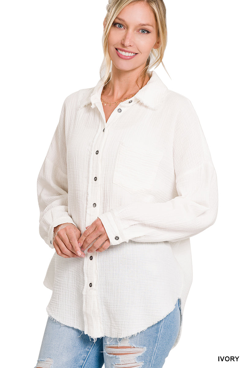 White Double Gauze Cotton Shirt