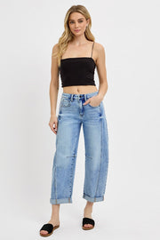 RISEN High Rise Crop Barrel Cuffed Jeans