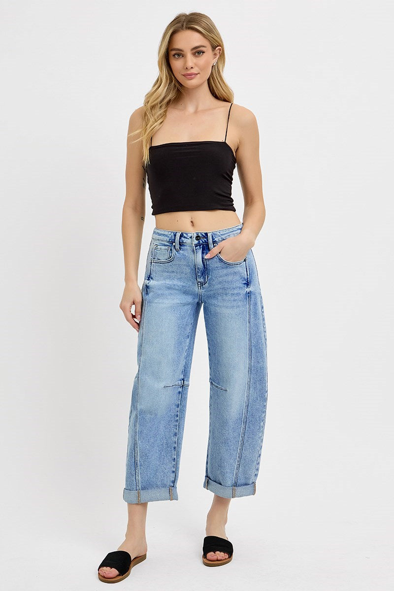 RISEN High Rise Crop Barrel Cuffed Jeans