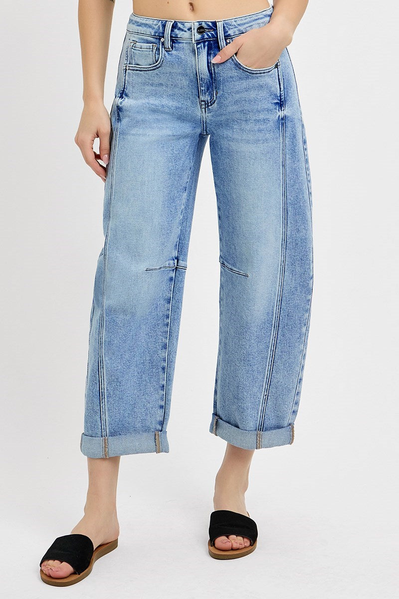 RISEN High Rise Crop Barrel Cuffed Jeans