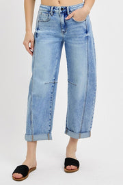 RISEN High Rise Crop Barrel Cuffed Jeans