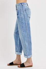 RISEN High Rise Crop Barrel Cuffed Jeans
