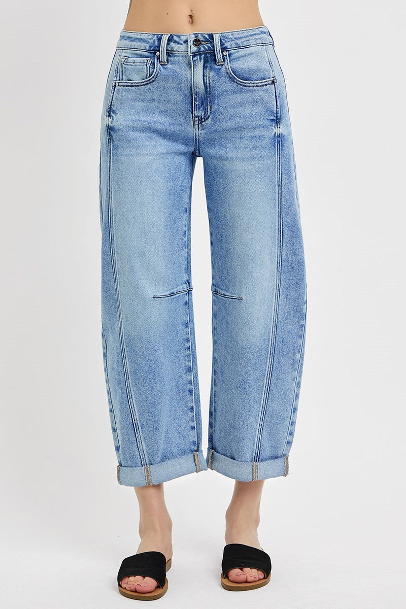 RISEN High Rise Crop Barrel Cuffed Jeans