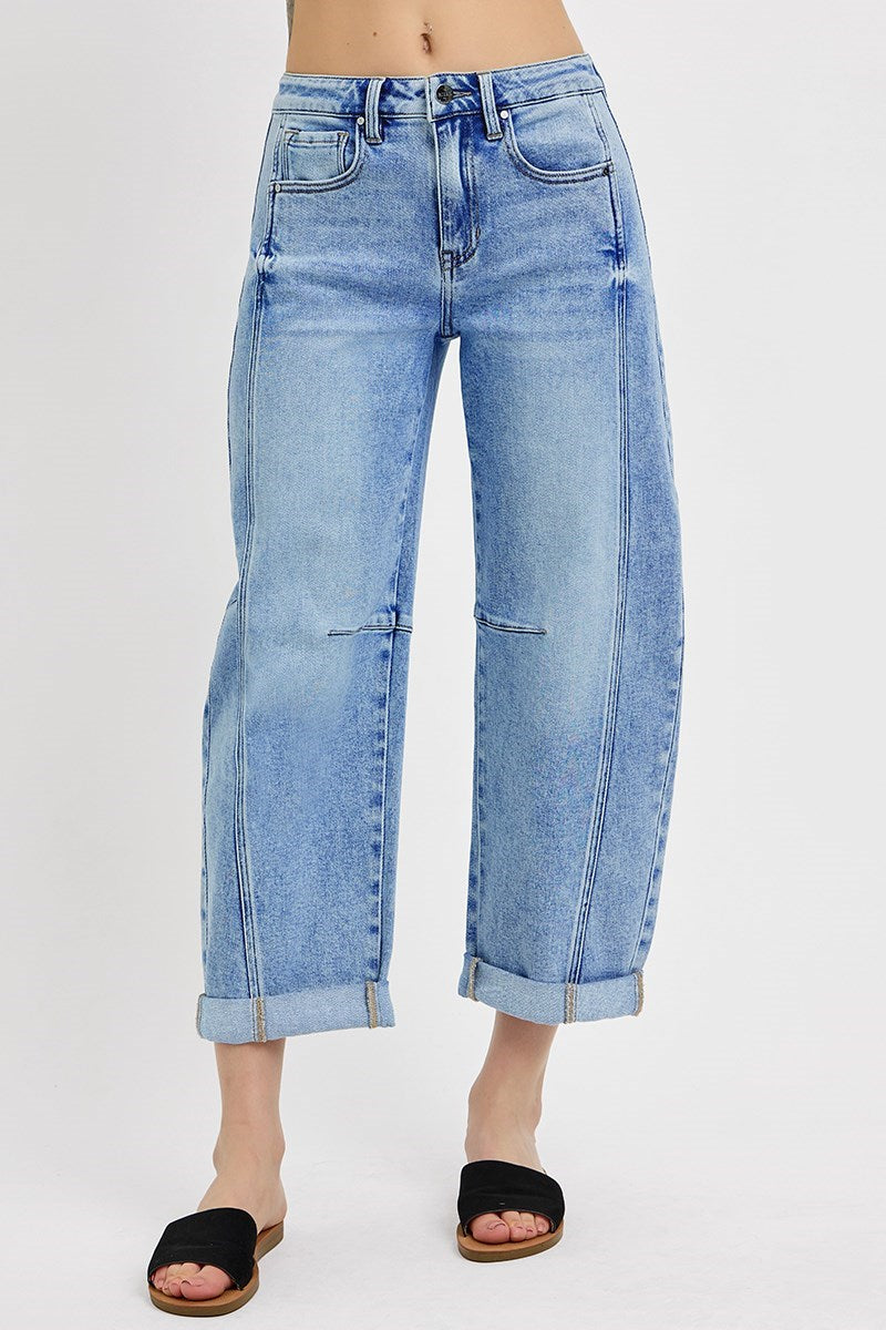 RISEN High Rise Crop Barrel Cuffed Jeans