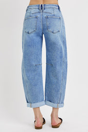 RISEN High Rise Crop Barrel Cuffed Jeans