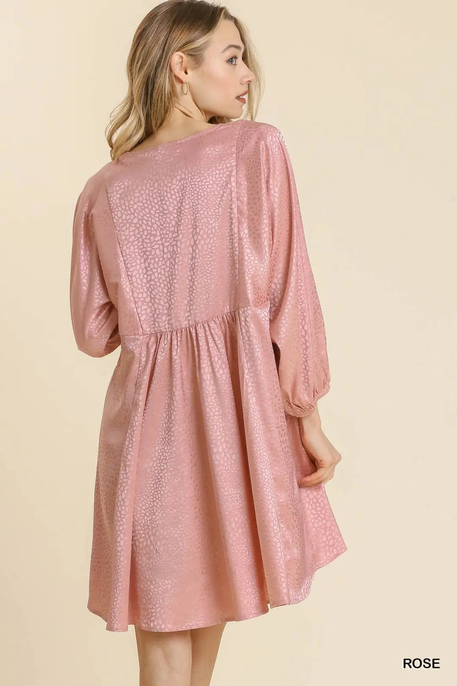 Umgee Rose Cheetah Print Babydoll Dress