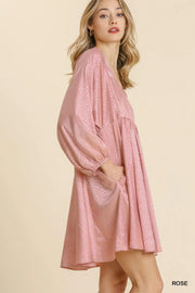 Umgee Rose Cheetah Print Babydoll Dress