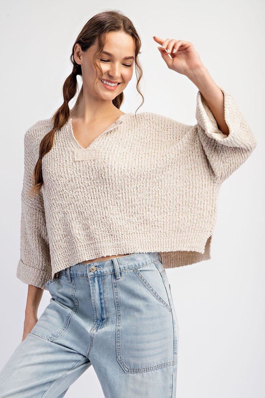 Oatmeal Textured Sweater Top