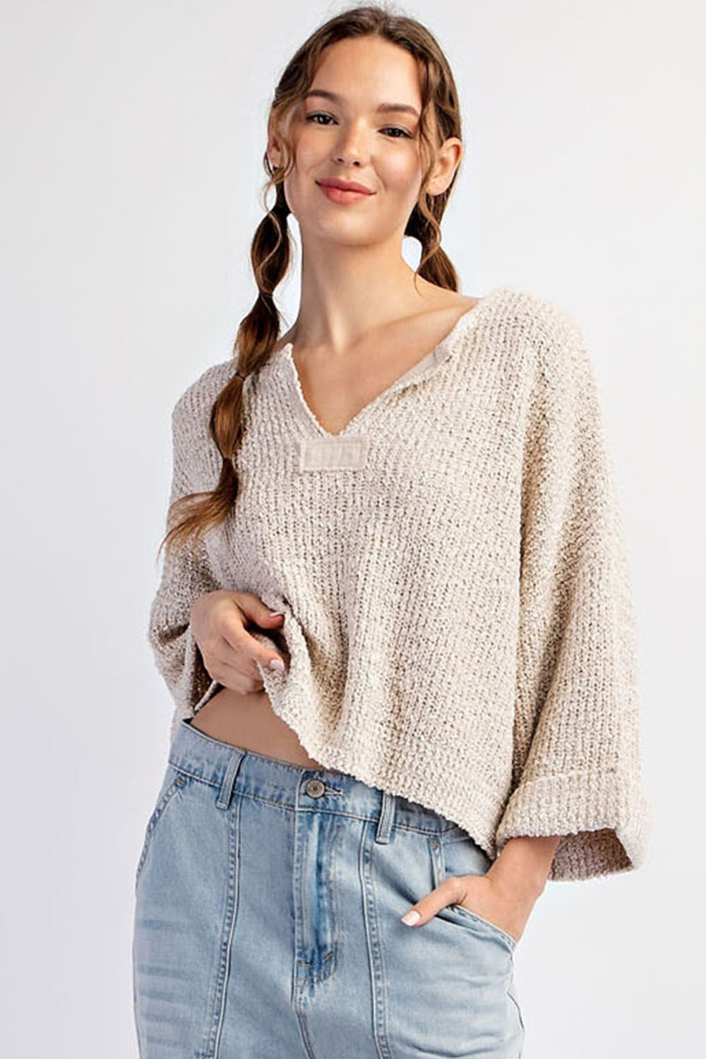 Oatmeal Textured Sweater Top