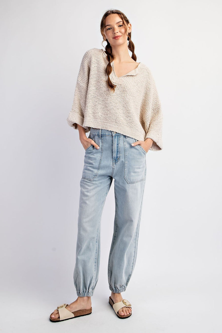 Oatmeal Textured Sweater Top