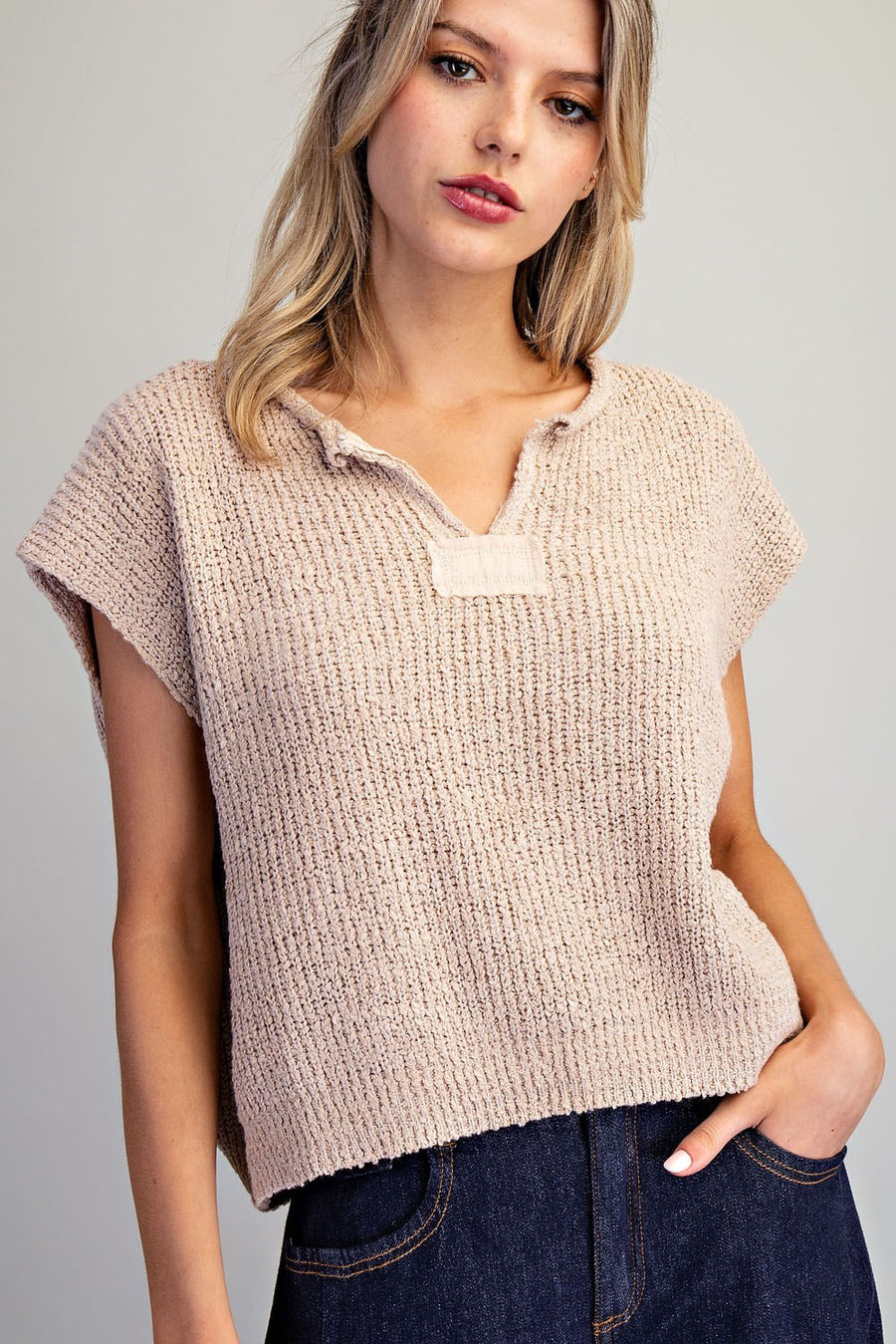 Oatmeal Textured Knit Top