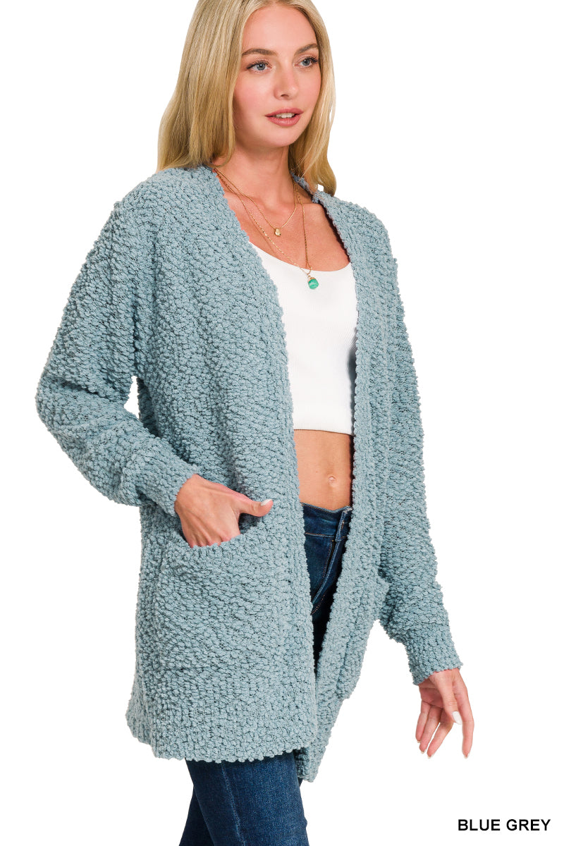 Blue Gray Popcorn Cardigan