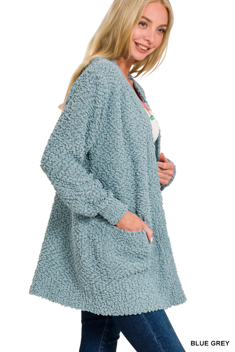 Blue Gray Popcorn Cardigan