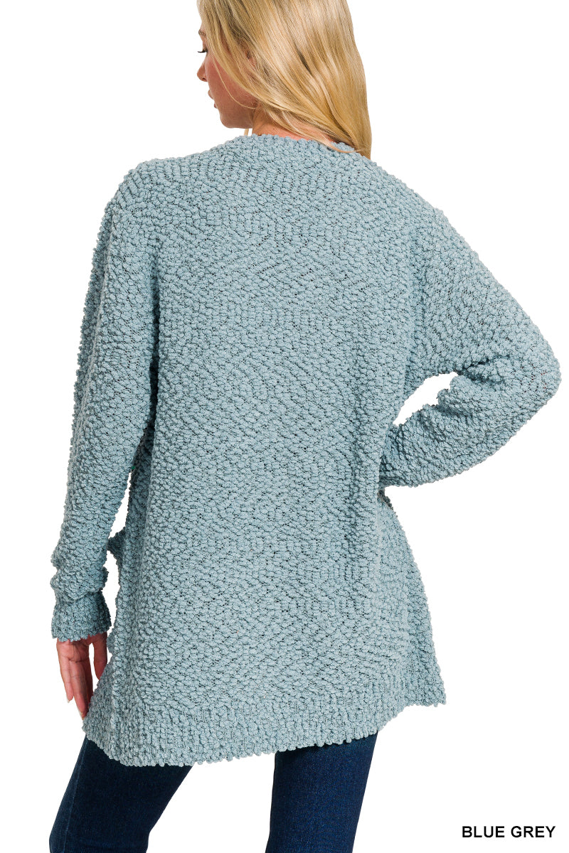 Blue Gray Popcorn Cardigan