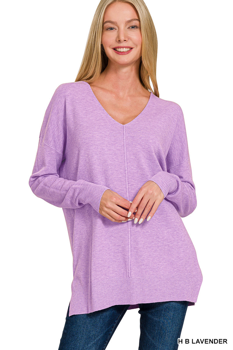 Heathered Lavender Center Seam Sweater