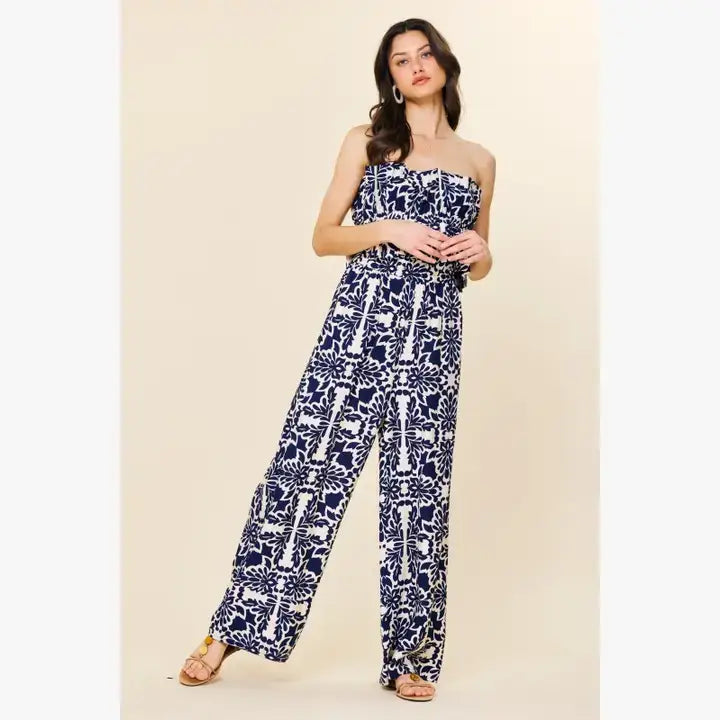 Skies are Blue Navy Print Jumpsuit