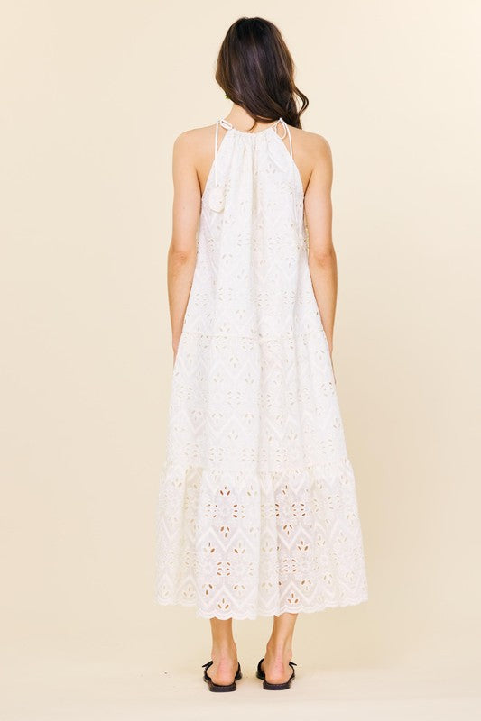 Skies are Blue Chiffon Eyelet Tiered Maxi Dress