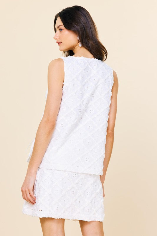 Skies are Blue White Textured Broderie Vest