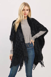 Boucle Knit Soft Drape Fringe Shawl