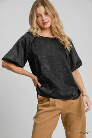 Umgee Black Rhinestone Satin Blouse
