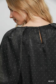 Umgee Black Rhinestone Satin Blouse