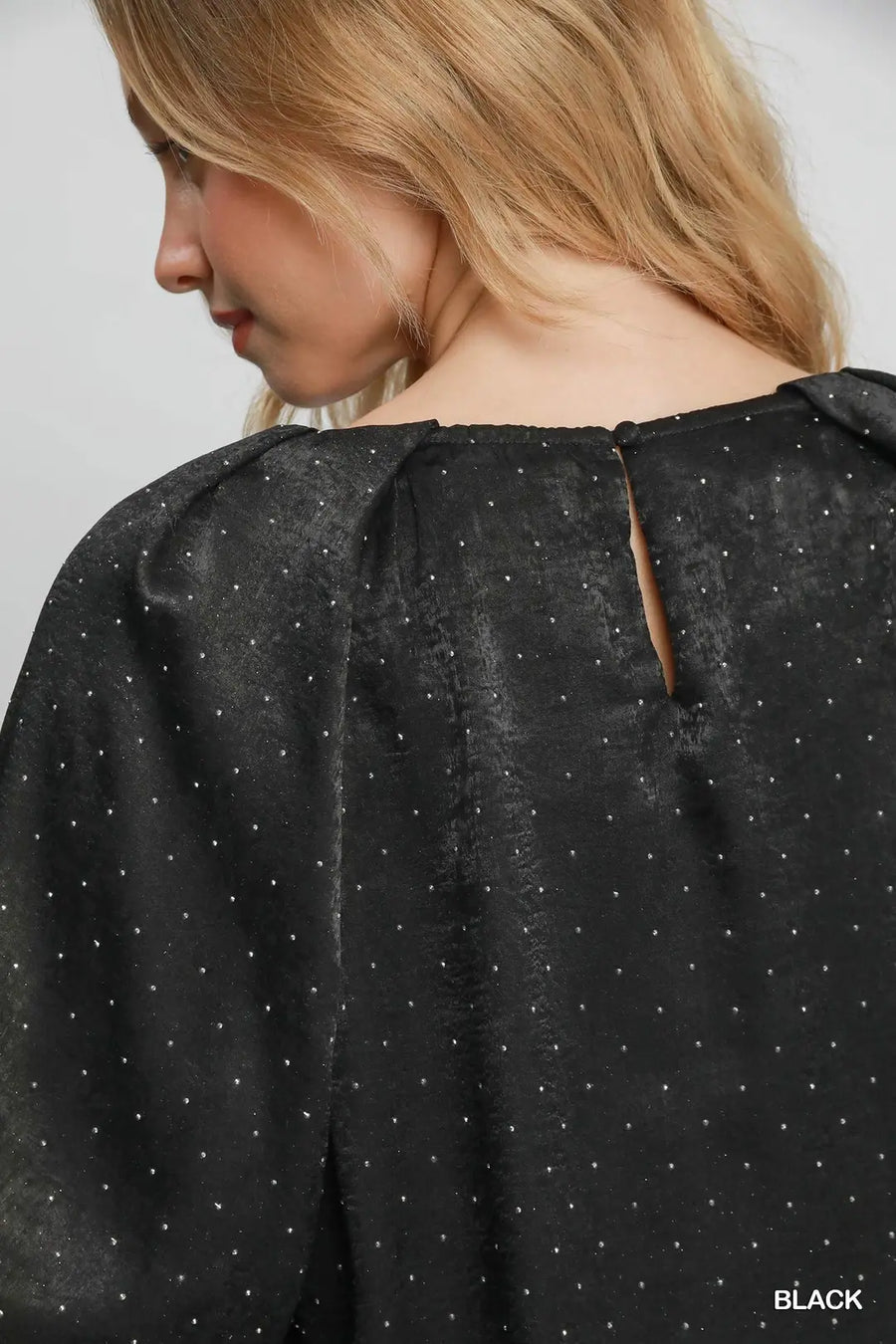 Umgee Black Rhinestone Satin Blouse