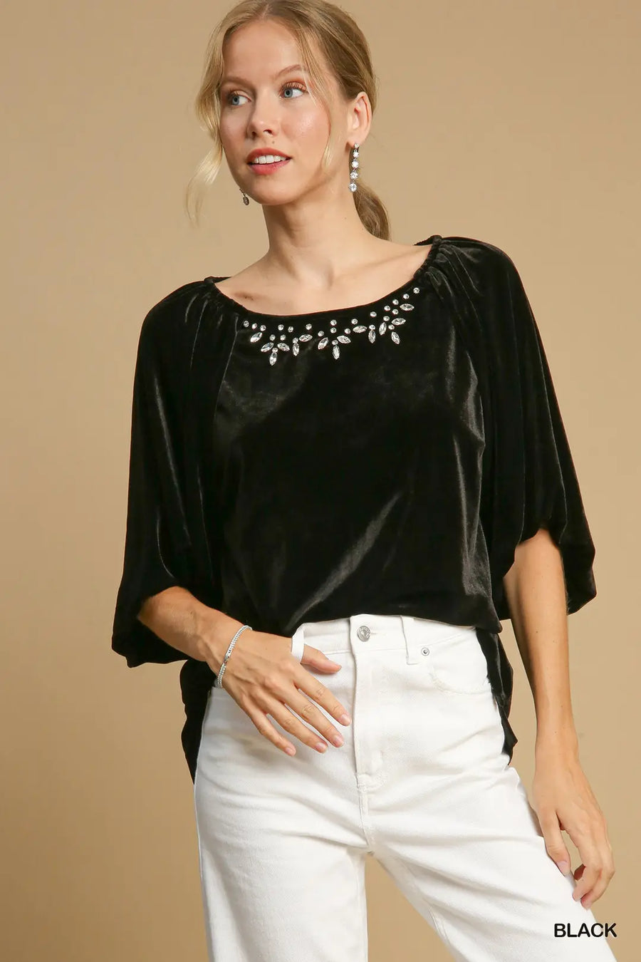 Umgee Black Velvet Jeweled Top