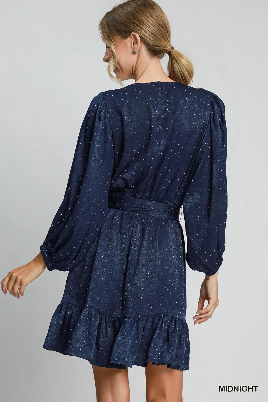 Umgee Midnight Rhinestone Satin Dress