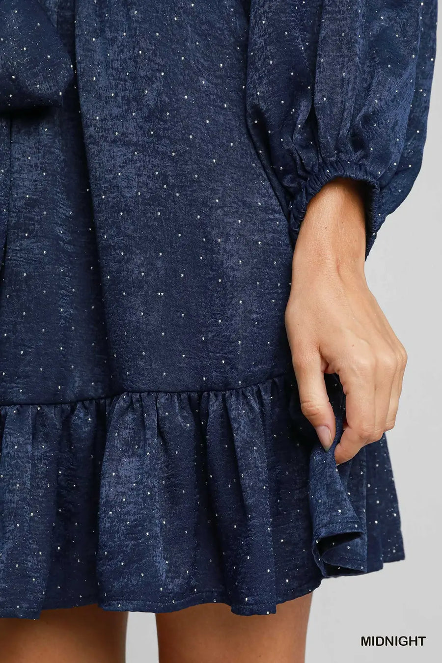 Umgee Midnight Rhinestone Satin Dress