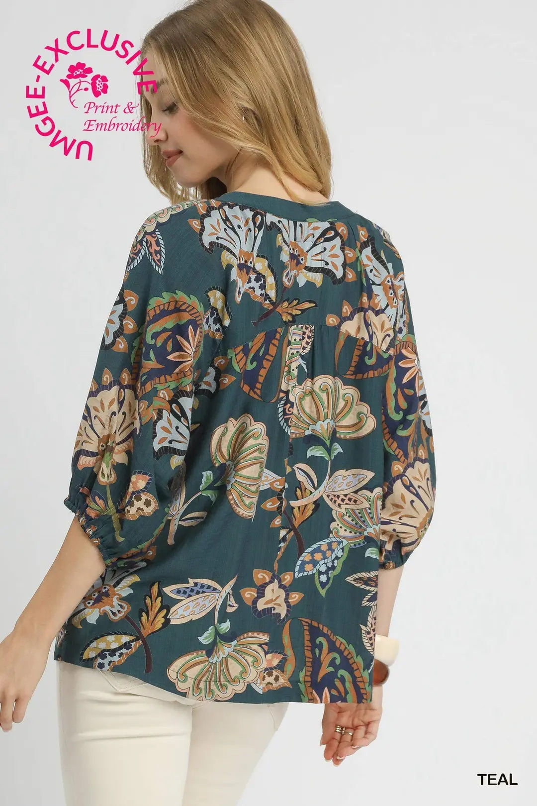 Teal Paisley Print Top