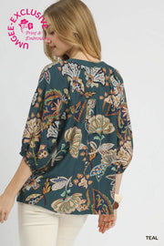 Teal Paisley Print Top