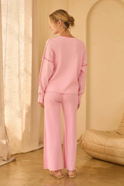 Skies Are Blue Heart-Embroidered Sweater with Blanket Stitch