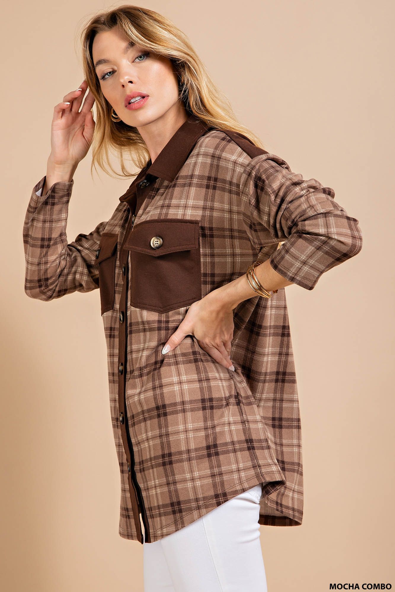 Mocha Plaid Knit Shacket