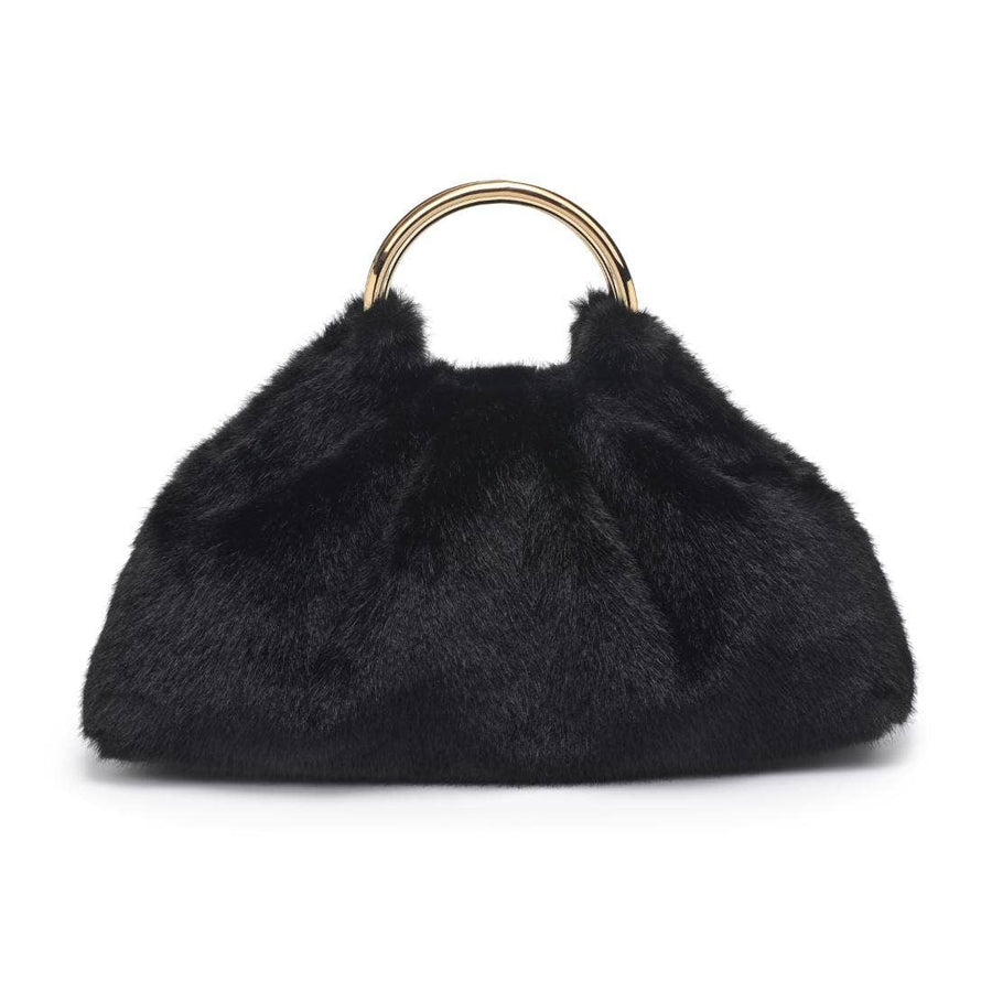 Faux Fur Clutch Bag With Ring Handle