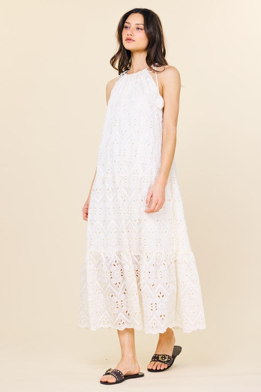 Skies are Blue Chiffon Eyelet Tiered Maxi Dress