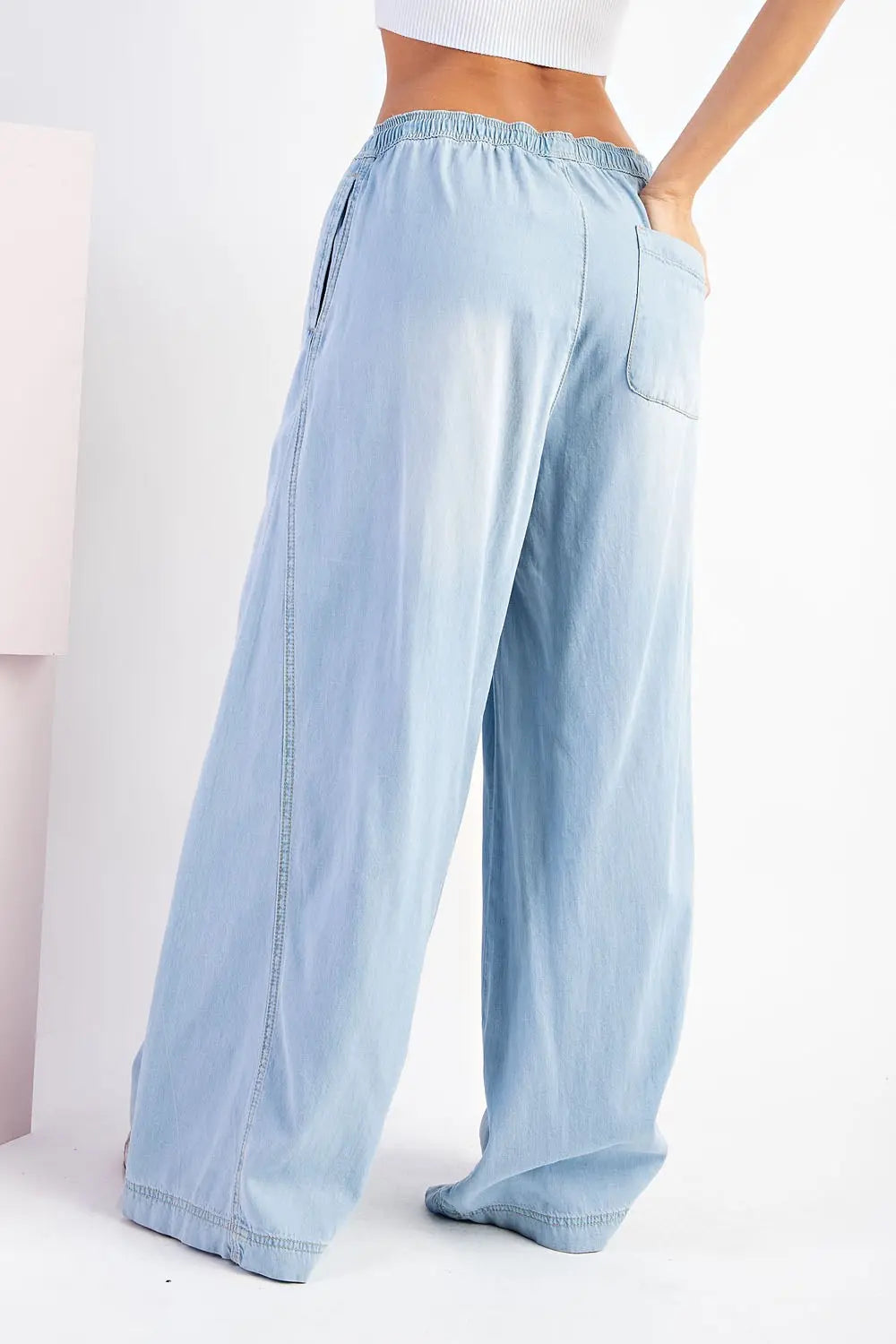 Mineral Washed Denim Wide Leg Pants