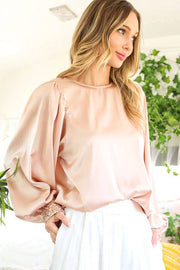 A Touch of Sparkle Blush Satin Blouse