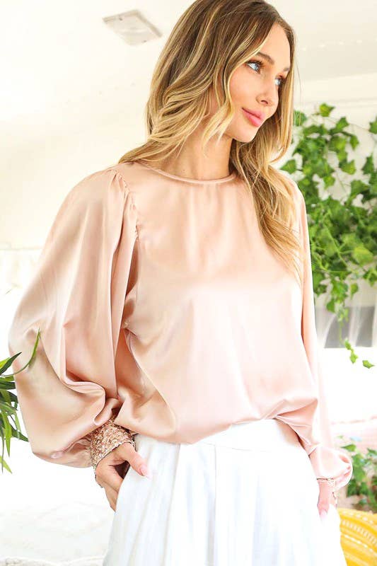 A Touch of Sparkle Blush Satin Blouse