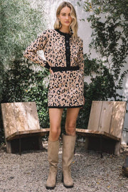 Skies Are Blue Leopard Sweater Knit Mini Skirt