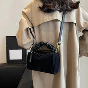 Faux Suede Ruched Handle Crossbody/Satchel Bag