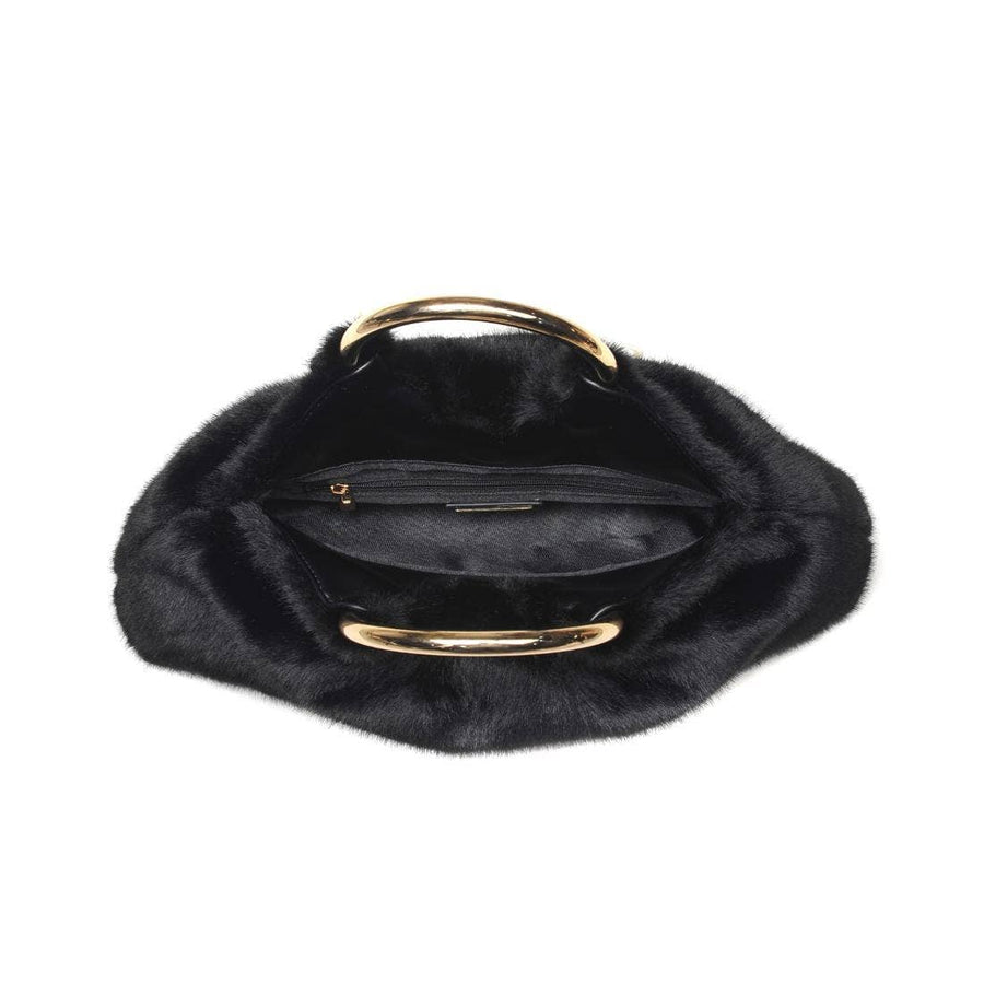 Faux Fur Clutch Bag With Ring Handle