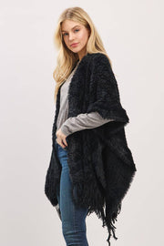 Boucle Knit Soft Drape Fringe Shawl