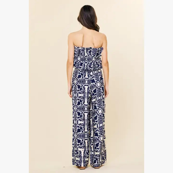 Skies are Blue Navy Print Jumpsuit