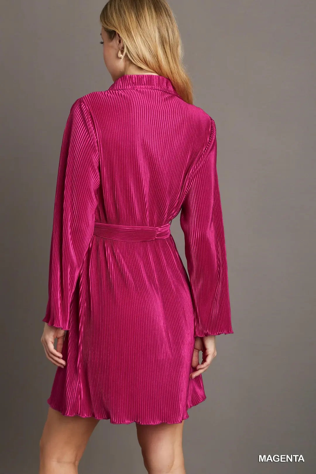 Umgee Magenta Pleated Shirt Dress
